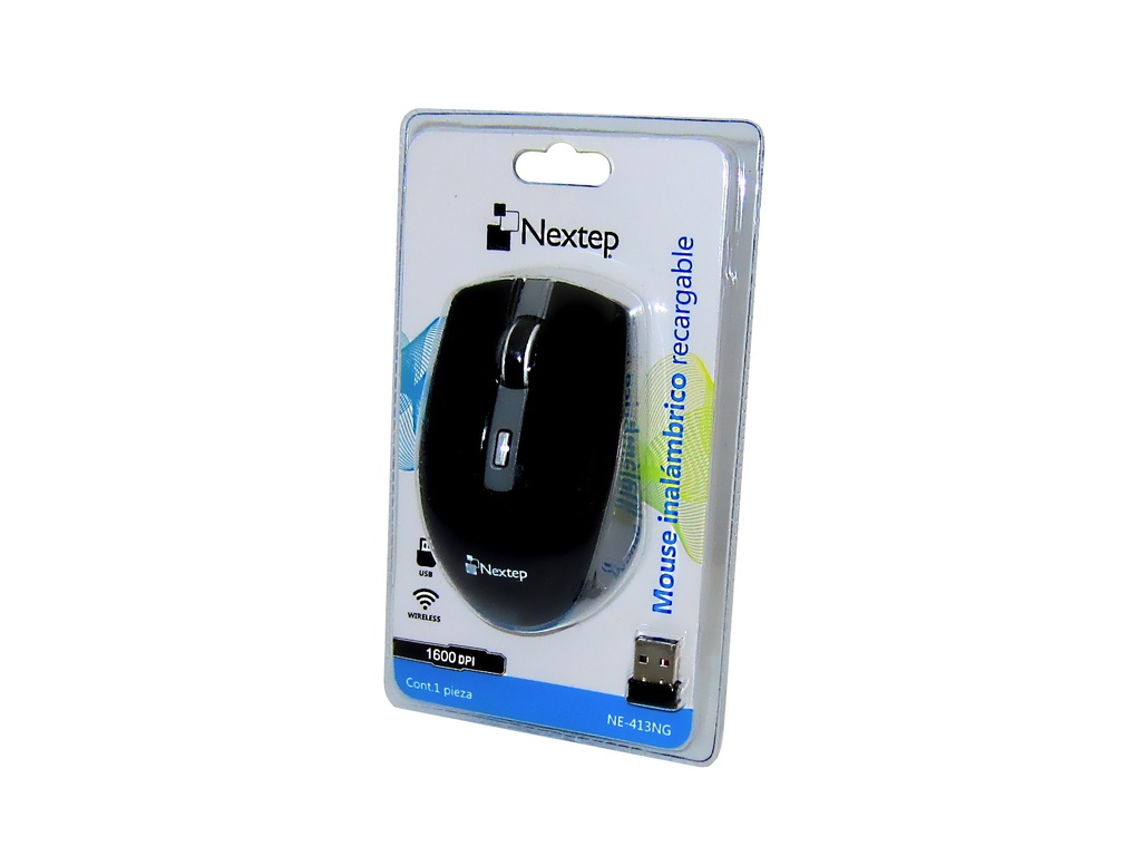 Mouse Nextep Inalámbrico Recargable Switch Encendido 1600 dpi Color Negro-Gris